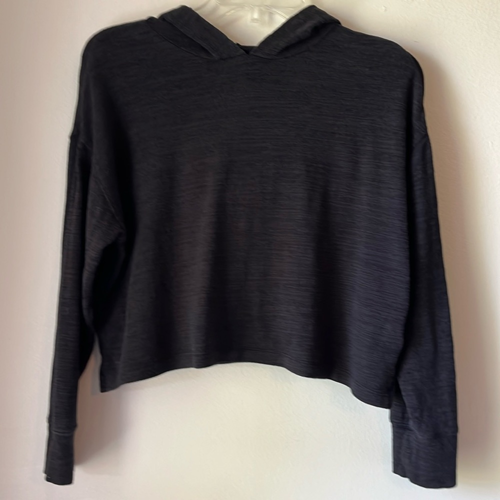 Old Navy Slub-Knit Black Crop Hoodie Long Sleeve Womens XS-S Girls L Casual Cozy